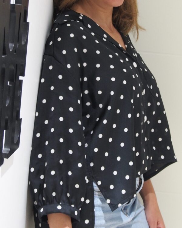 Chemisier Neïla - Satiné - Pois Noir et Blanc