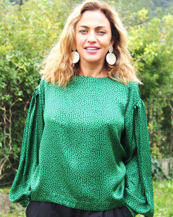 Blouse Audrey - Satin de viscose vert et noir