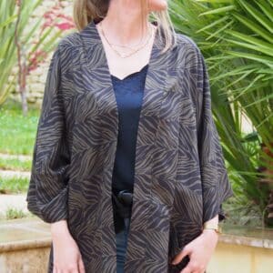 Kimono imprimé zèbre kaki et noir