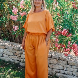 pantalon orange couple fluide et léger lyocell et viscose