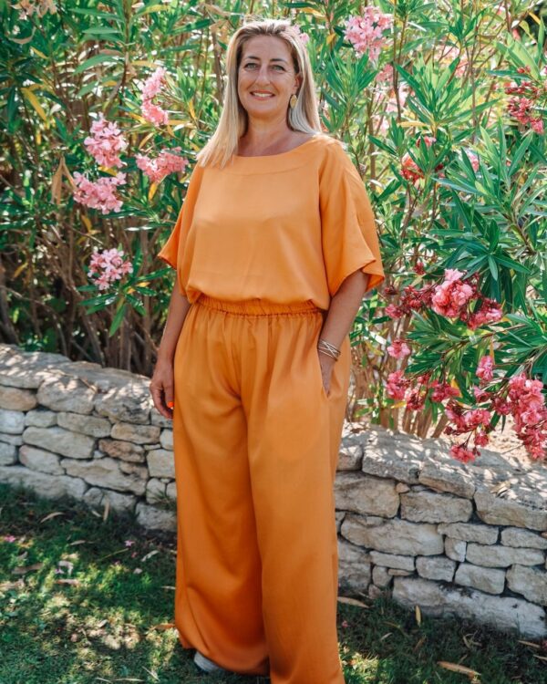 pantalon orange couple fluide et léger lyocell et viscose