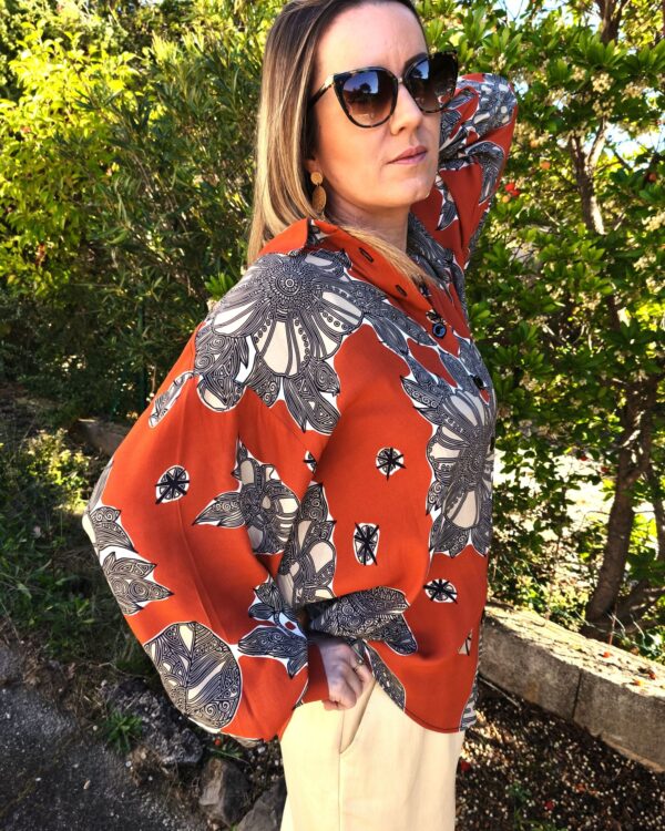 Chemise Chris oversize femme, orange imprimé en viscose
