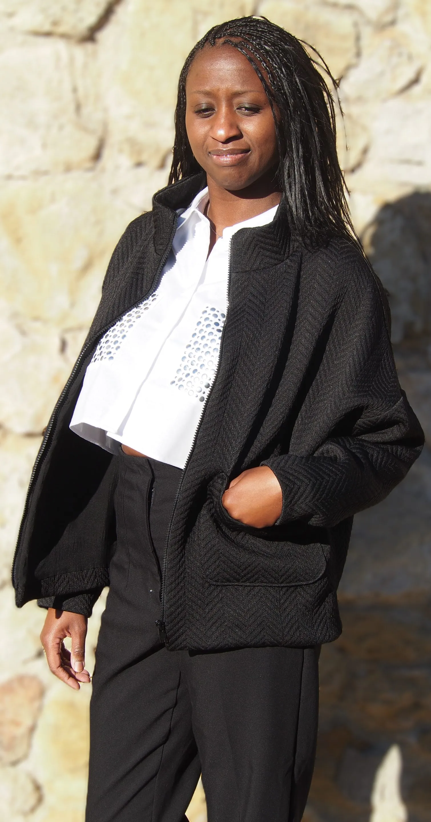 Blouson Sis'- Noir - Motif Chevron – Image 2