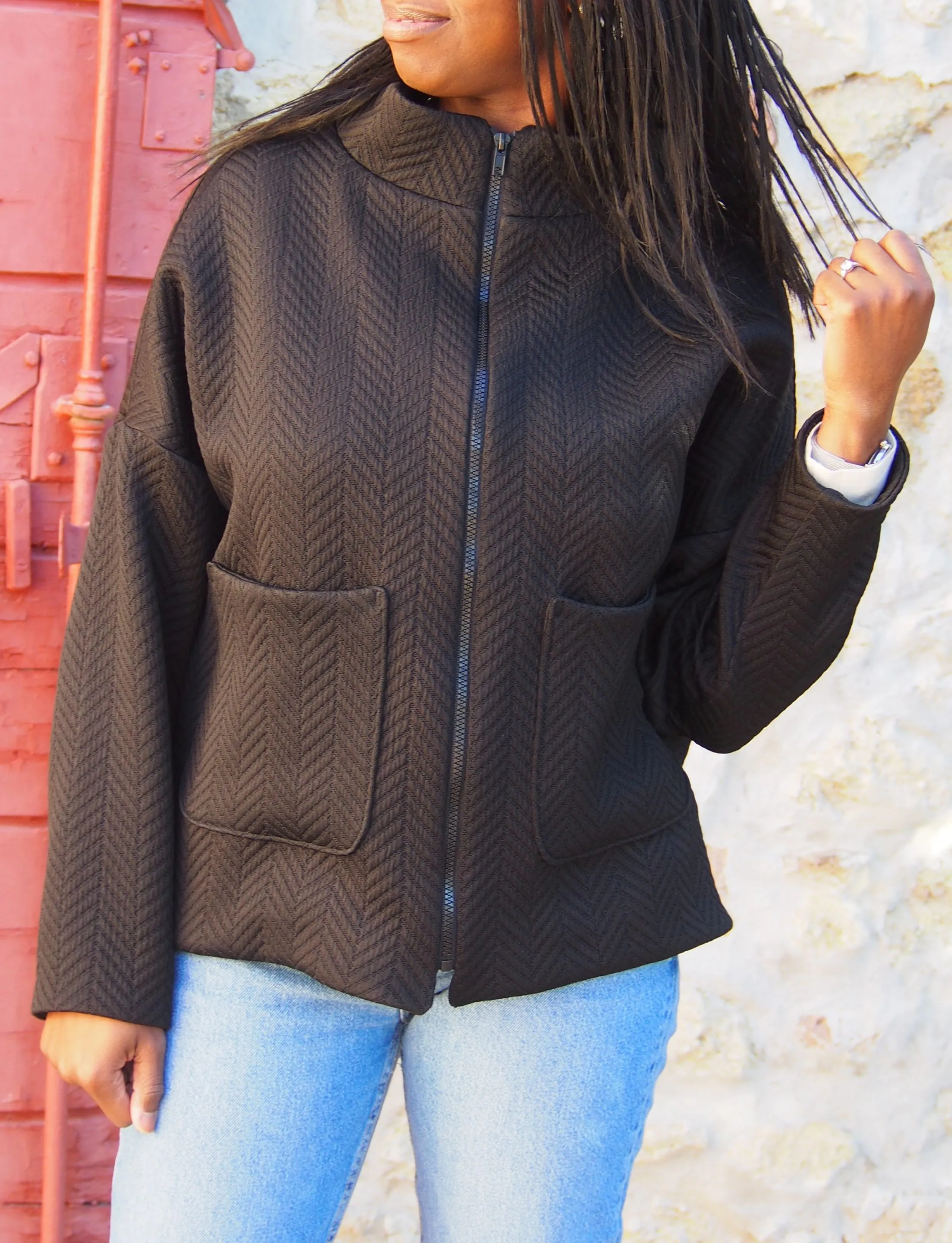 Blouson Sis'- Noir - Motif Chevron – Image 9