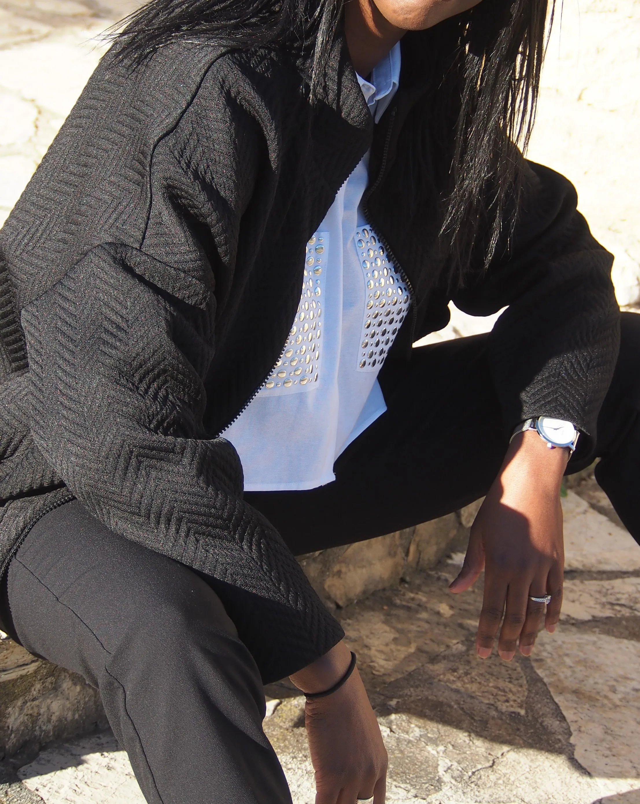 Blouson Sis'- Noir - Motif Chevron – Image 10