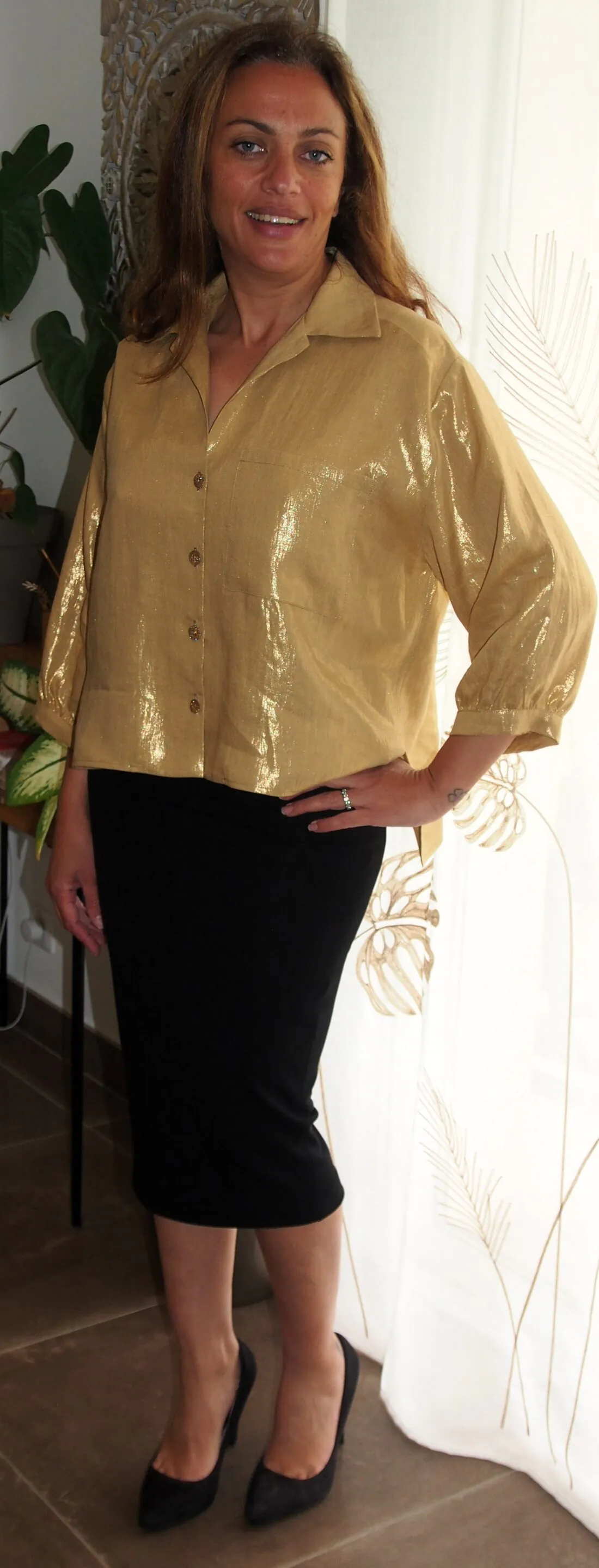Chemisier Neïla - Doré - 100% Lin – Image 8