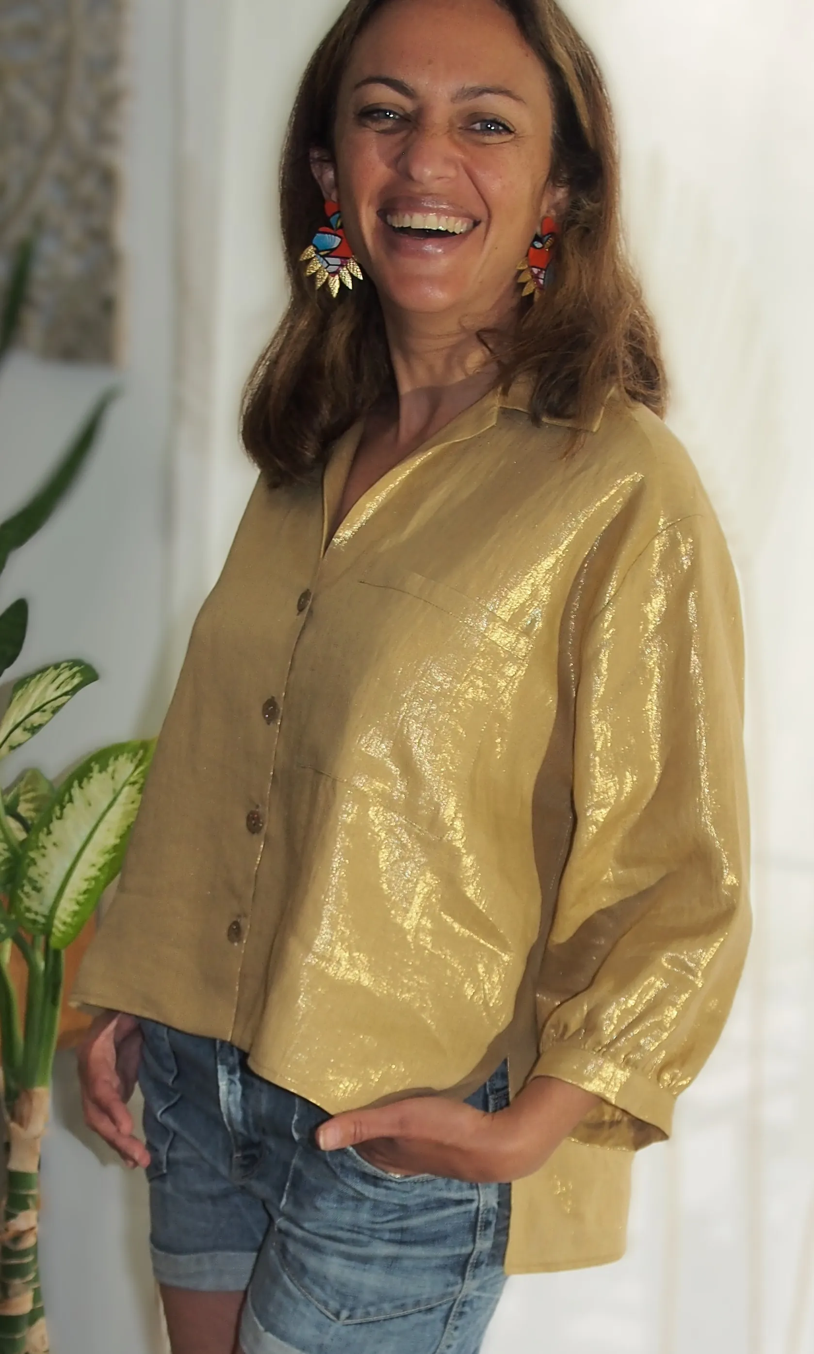 Chemisier Neïla - Doré - 100% Lin – Image 5