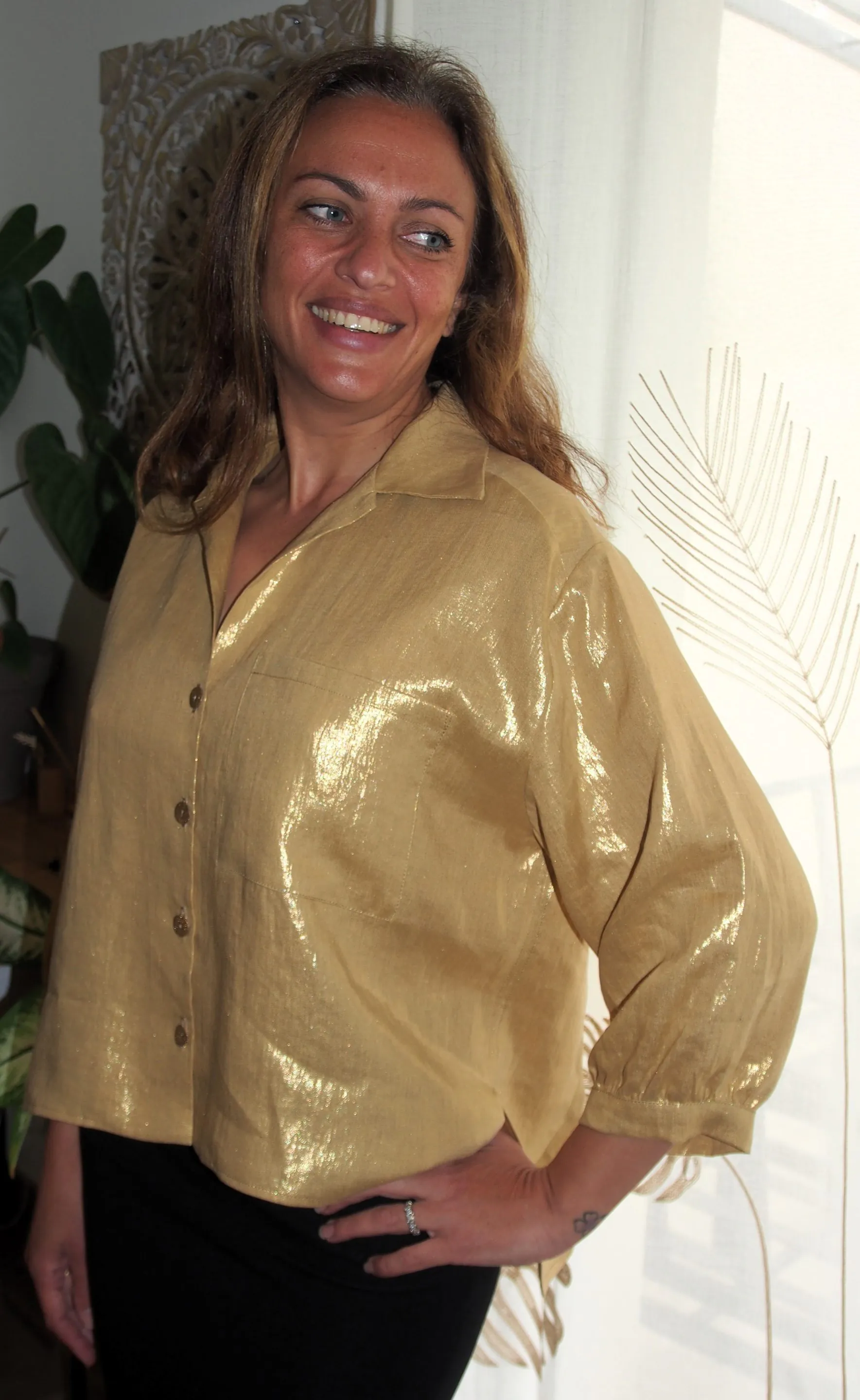 Chemisier Neïla - Doré - 100% Lin – Image 2