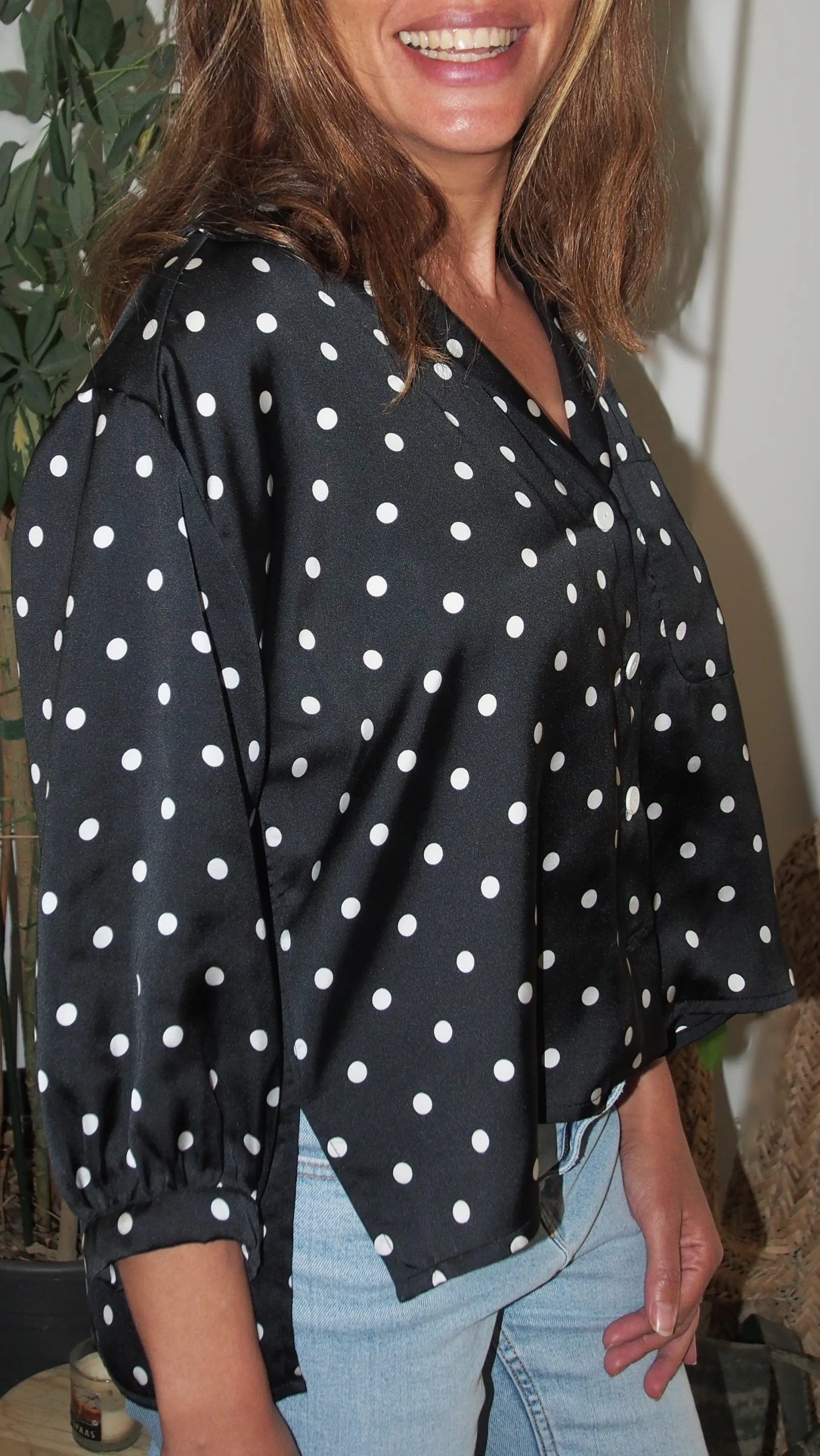 Chemisier Neïla - Satiné - Pois Noir et Blanc – Image 8
