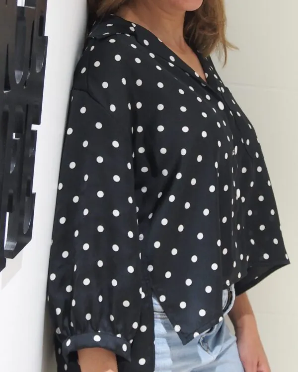 Chemisier Neïla - Satiné - Pois Noir et Blanc