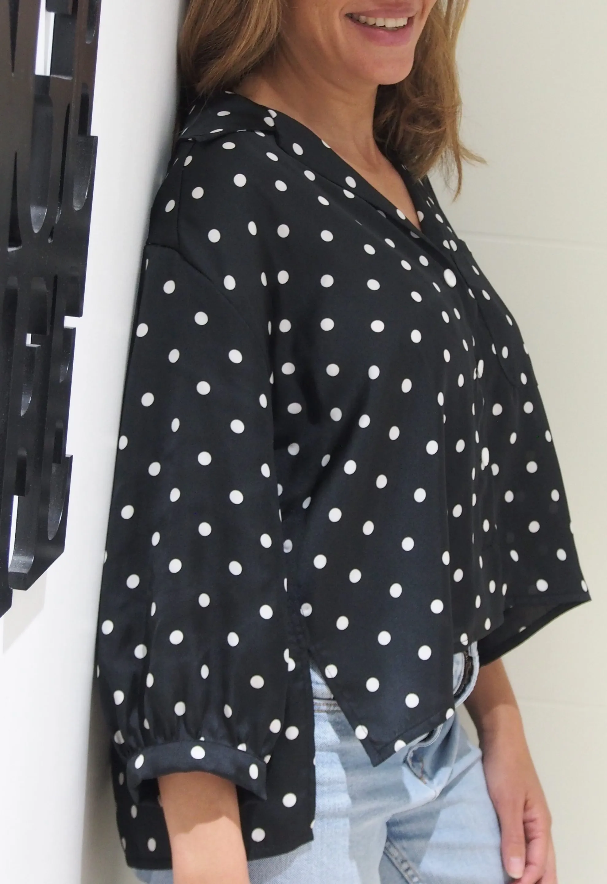 Chemisier Neïla - Satiné - Pois Noir et Blanc
