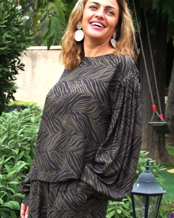 Blouse Audrey - Crêpe de viscose zèbre kaki noir
