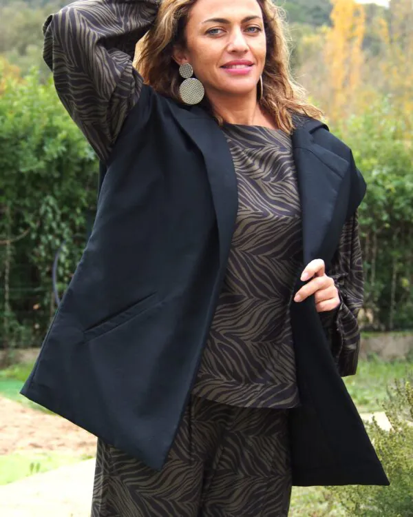 Veste Marj sanq manche à capuche - Coton texturé noir