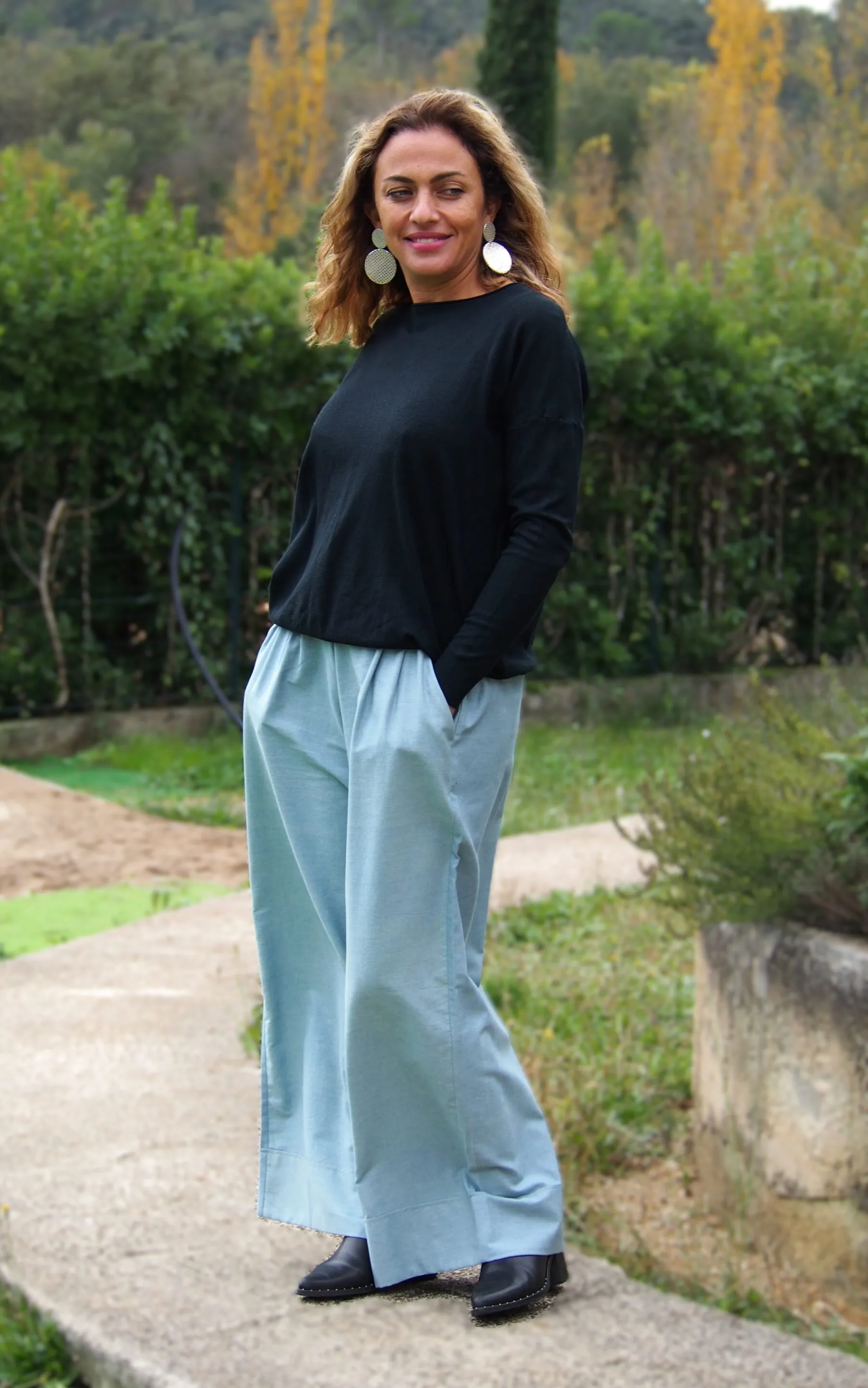 Pantalon Oumie - Coton façon jean délavé bleu – Image 2