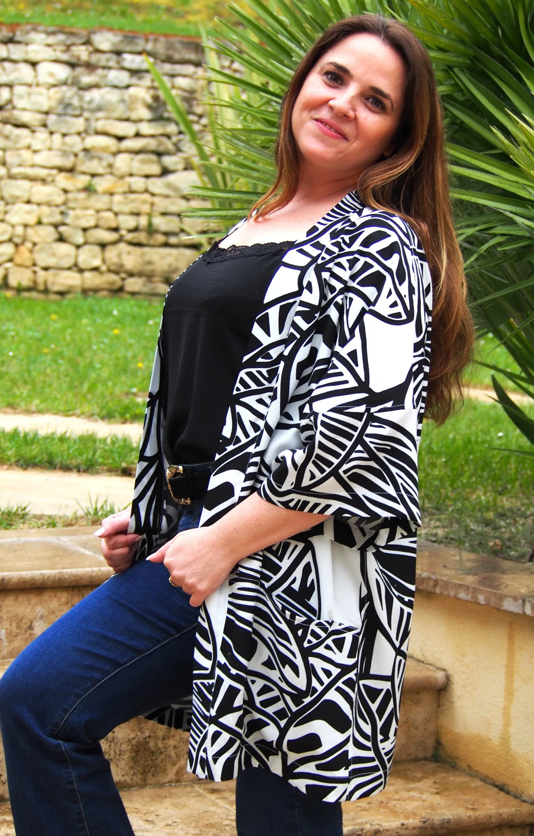 kimono noir et blanc poche été