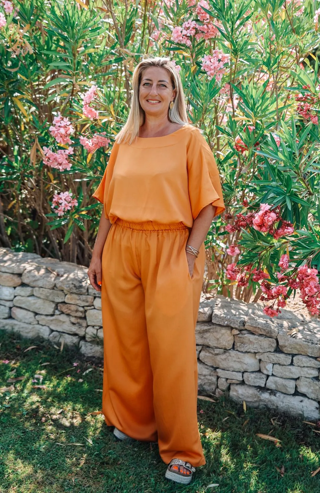 pantalon orange couple fluide et léger lyocell et viscose