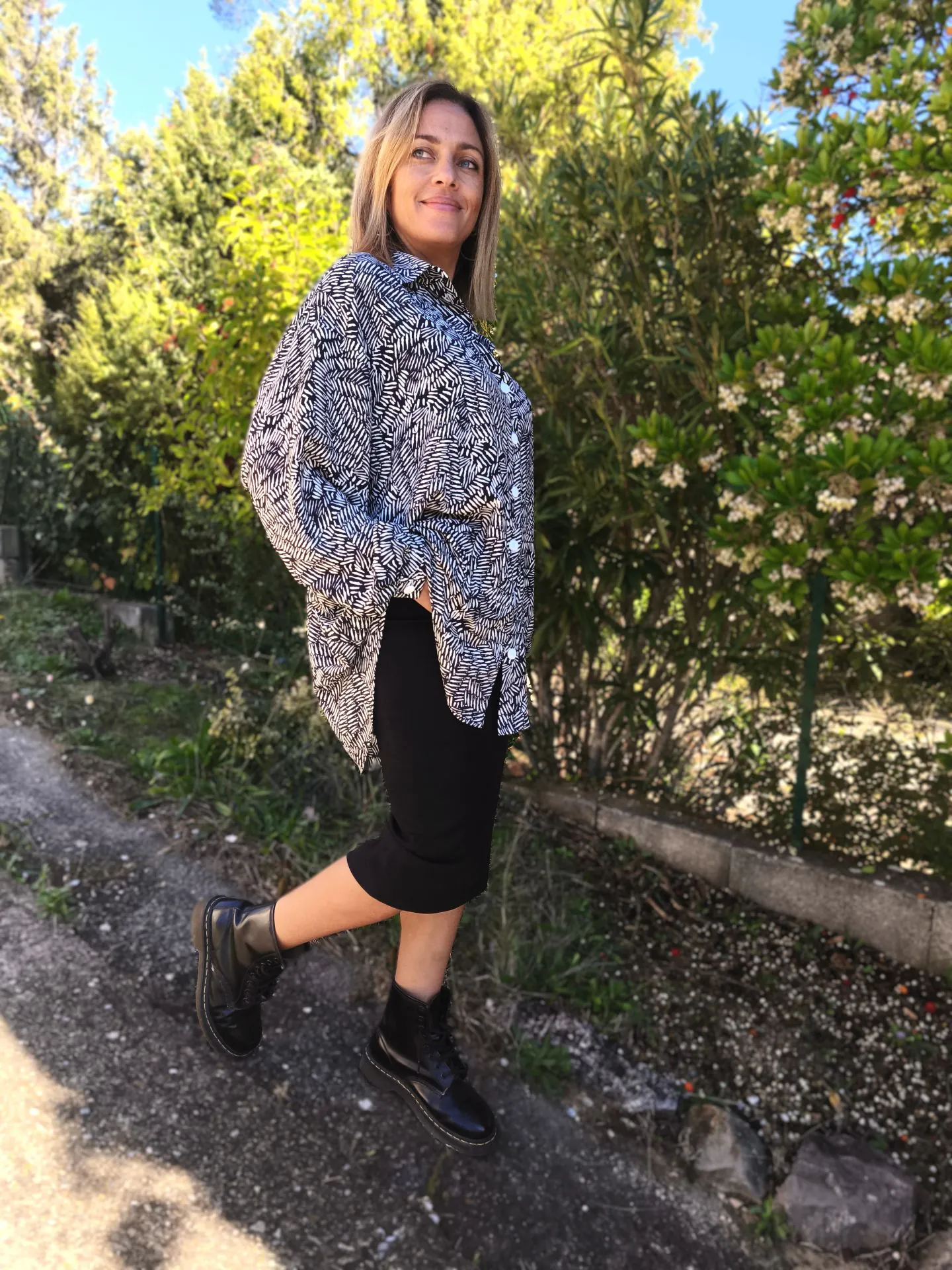 chemise ample imprimé noir et blanc