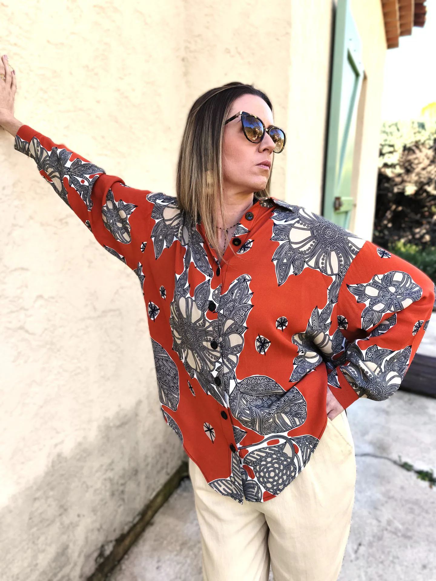 chemise chris orange imprimé