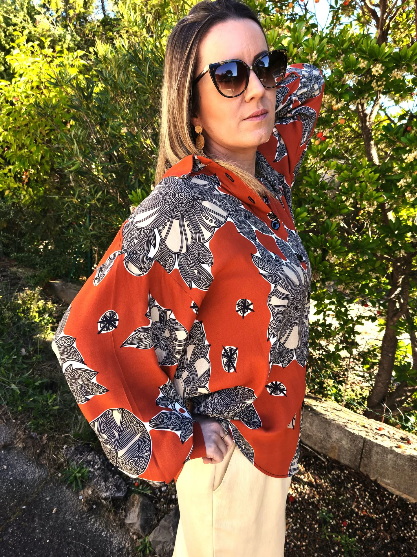 Chemise Chris oversize femme, orange imprimé en viscose